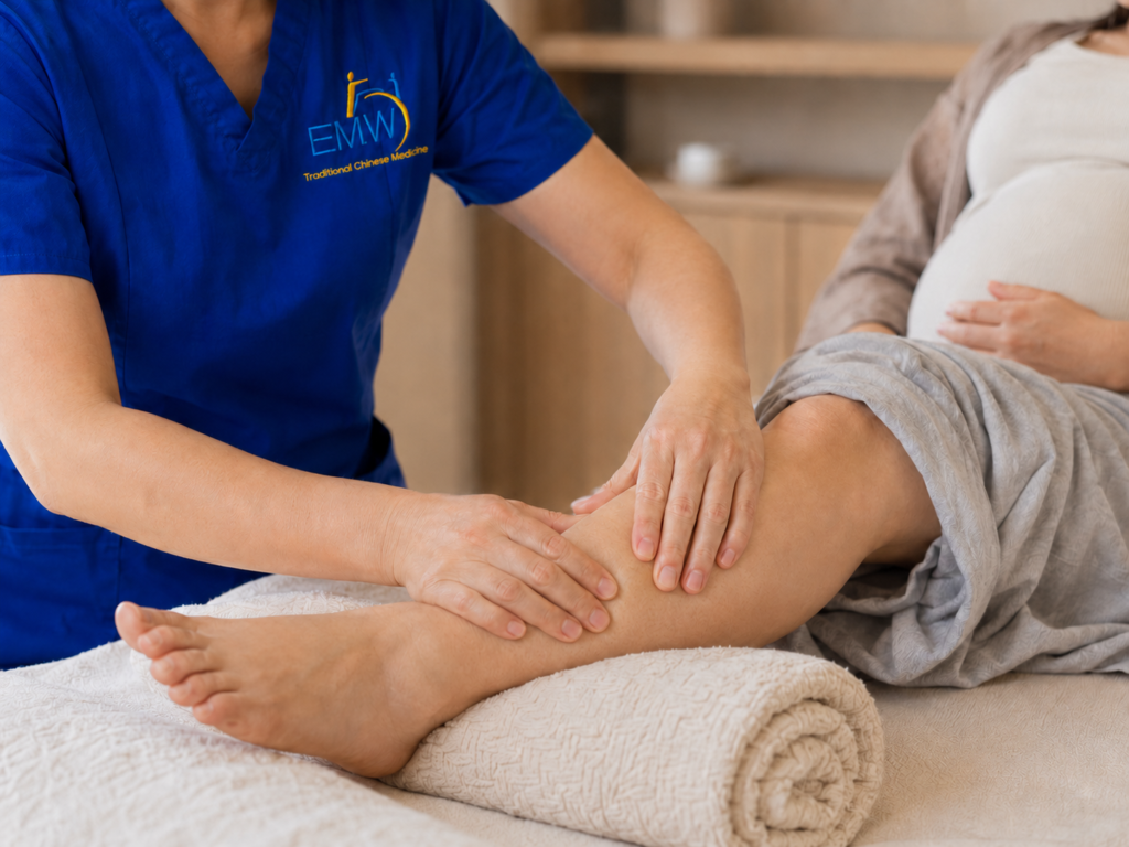 Prenatal massage on leg