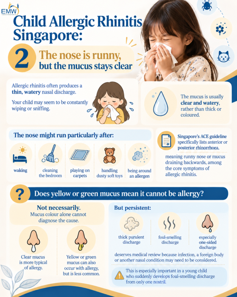 The nose is runny, but the mucus stays clear