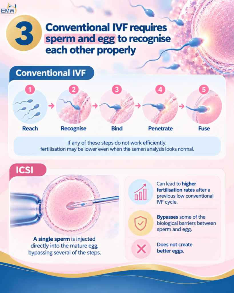 Conventional IVF requires sperm and egg to recognise each other properly
